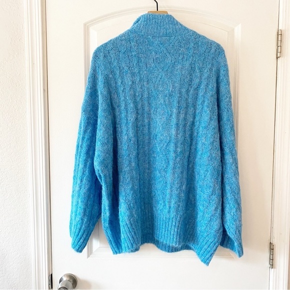 TOPSHOP Blue Oversized Cable Knit Front Zip Sweater Size 8-10 - Picture 7 of 10